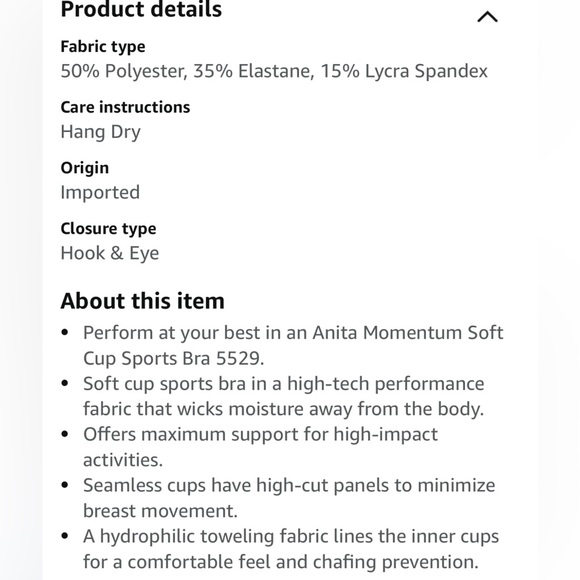 Anita Women’s Momentum Sports Bra. Size 36 E - Picture 5 of 5